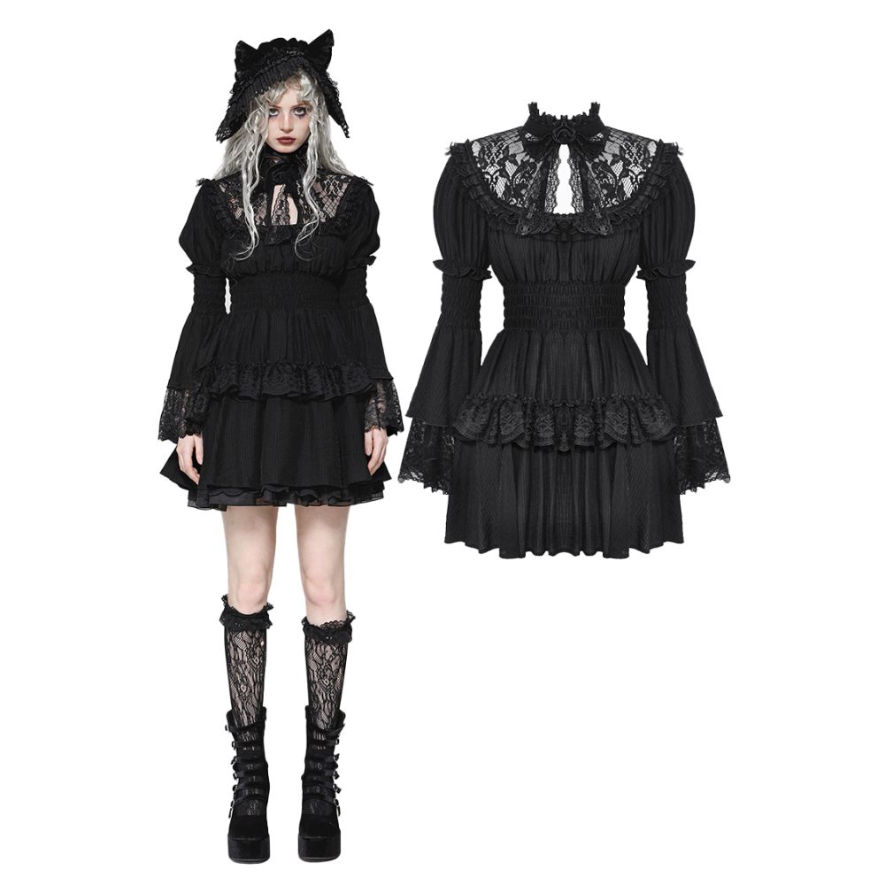 Dark in Love - Gothic Lace Doll Robe courte - Noir